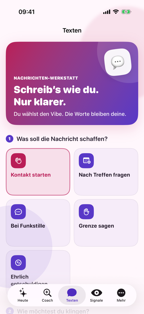 CrushVibe Textwerkstatt mit respektvollen Nachrichtenzielen