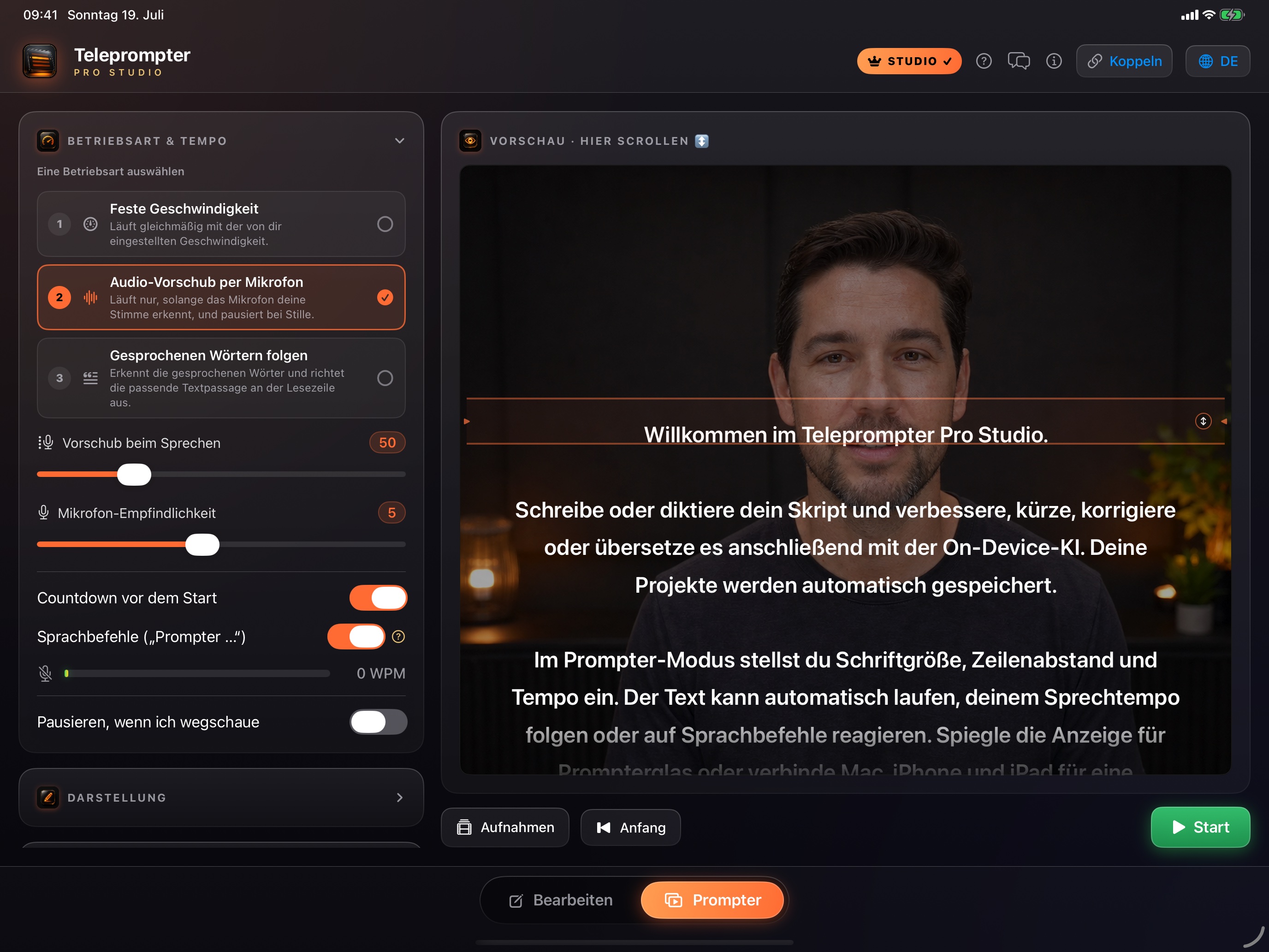 Lokalisierte Kameravorschau mit Skript auf einem iPad