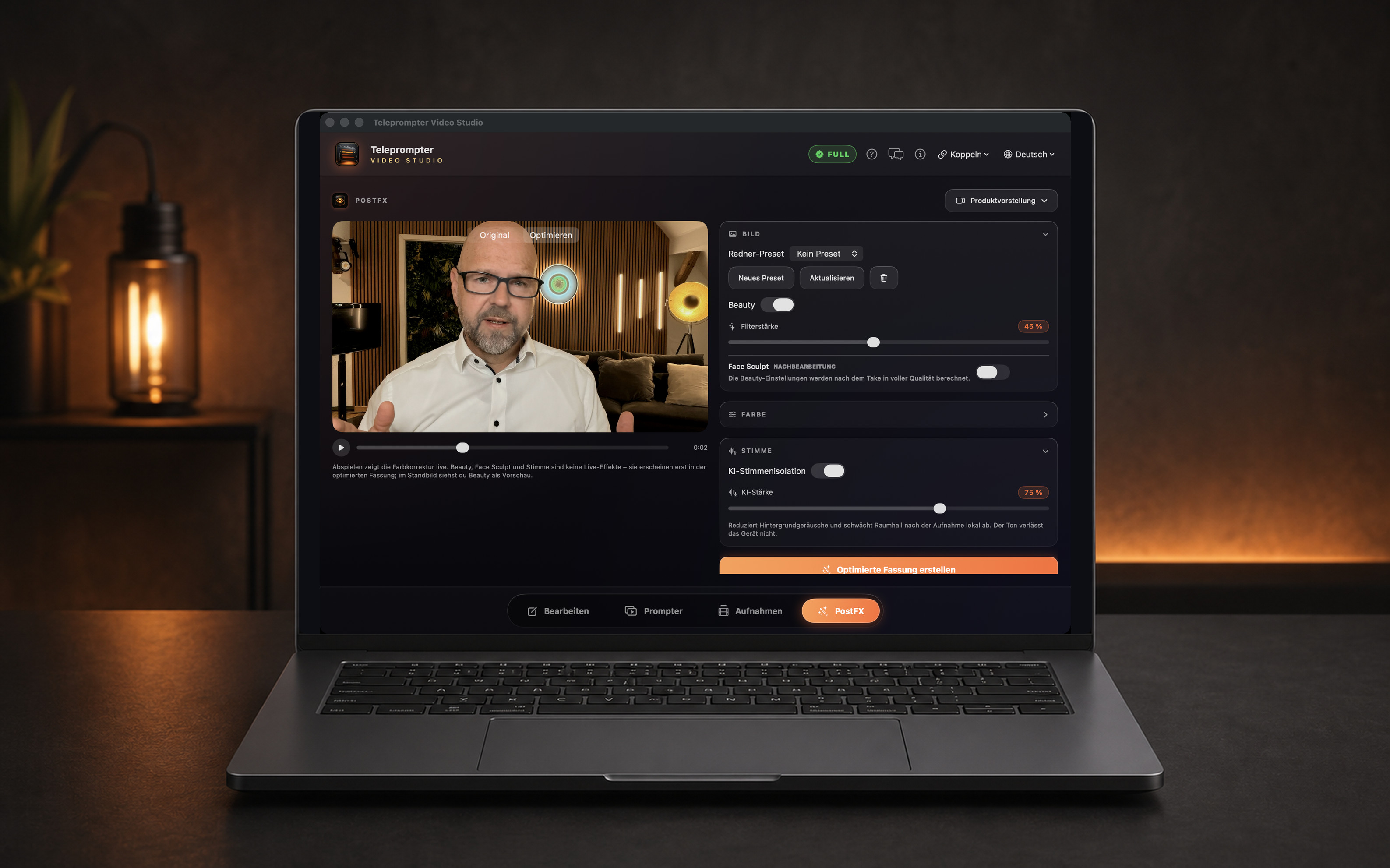 PostFX mit eingebrannten Untertiteln auf einem MacBook