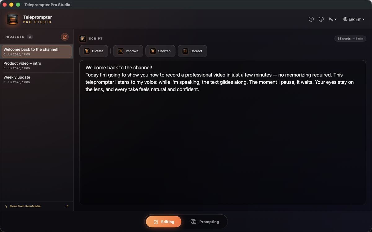 Teleprompter Pro Studio auf dem Mac